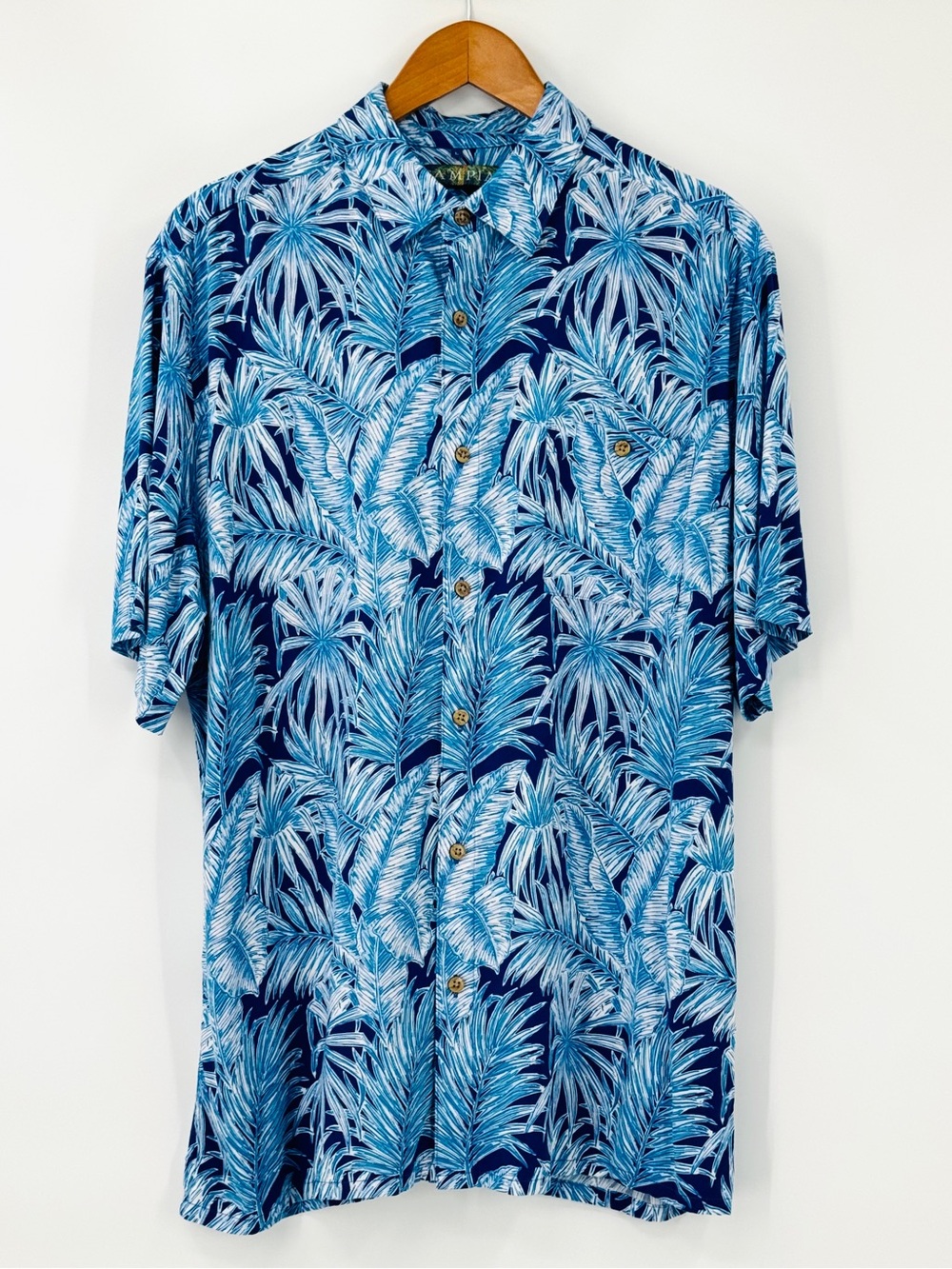CAMPIA Tropical Ocean Blue Hawaiian Button Down Shirt